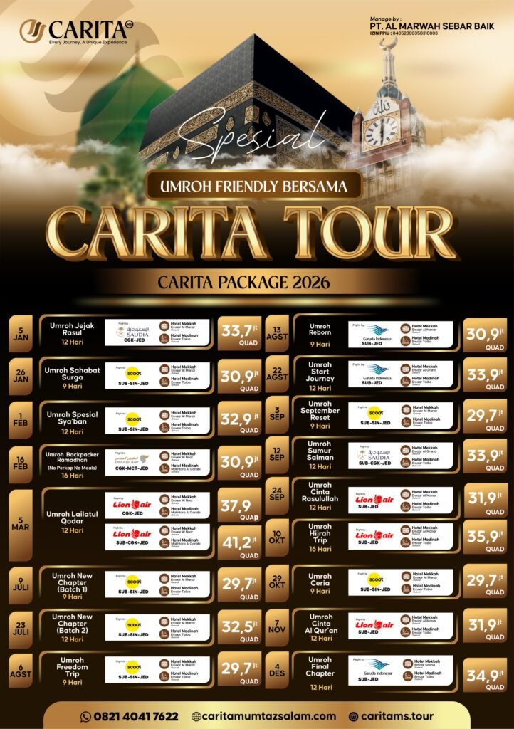 Jadwal dan Biaya Paket Umroh Carita Friendly 2026